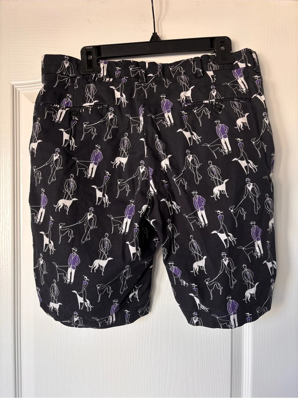 Polo Golf Ralph Lauren Golf Shorts Men's 34 Black Purple Dog Walker Loud Print